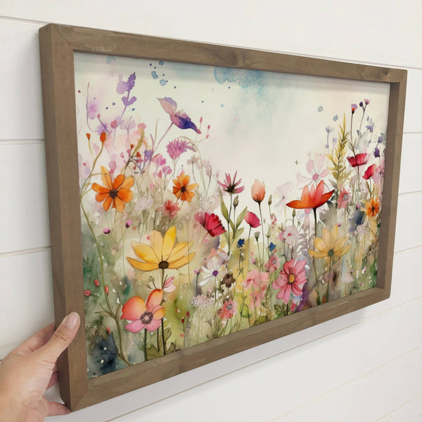 Wildflowers Watercolor - Framed Nature Decor - Farmhouse Art