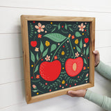 Folk Art Cherry - Cute Cherry Canvas Art - Wood Framed