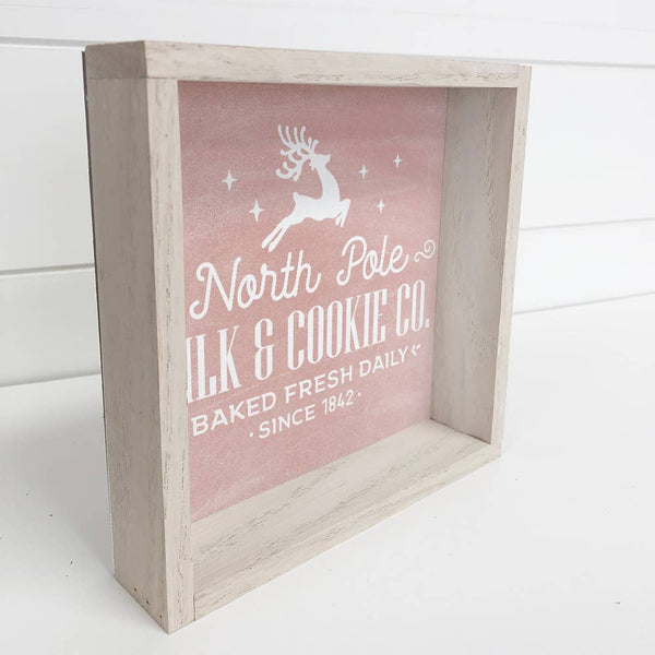 Pink North Pole Milk & Cookies - Cute Holiday Word Sign -