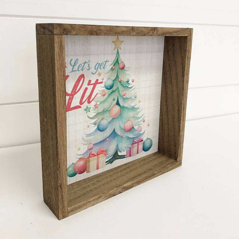 Vintage Lets Get Lit - Cute Framed Christmas Canvas Wall Art