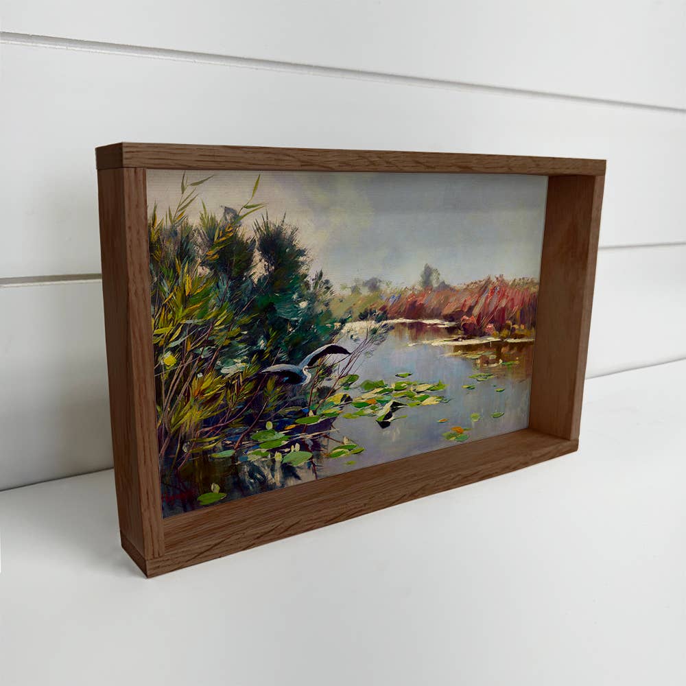 Heron on the Banks - Bird Canvas Art - Wood Framed Wall Art