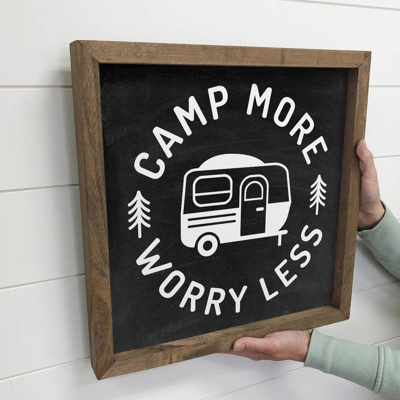 Camp More Worry Less - Cute Adventure Word Sign - Framed Art