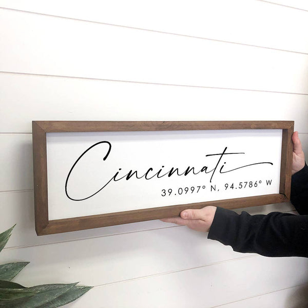 Custom City Long Wood Sign- Ohio Latitude and Longitude Sign