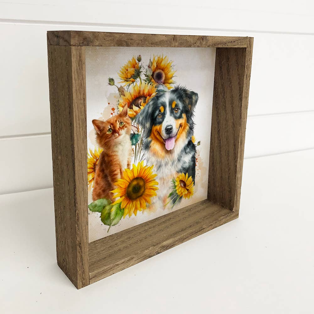 Sunflower Dog and Cat - Cute Animals and Sunflowers - Fall