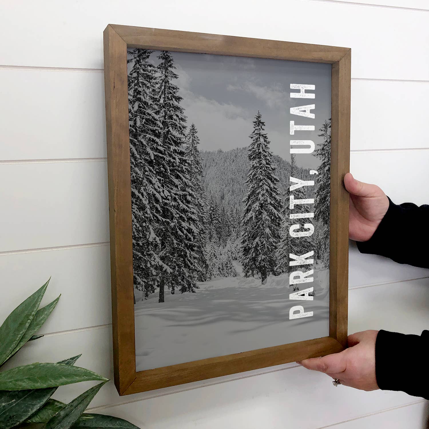 Any Customized Town - Snowy Pines Park City Wood Framed Art