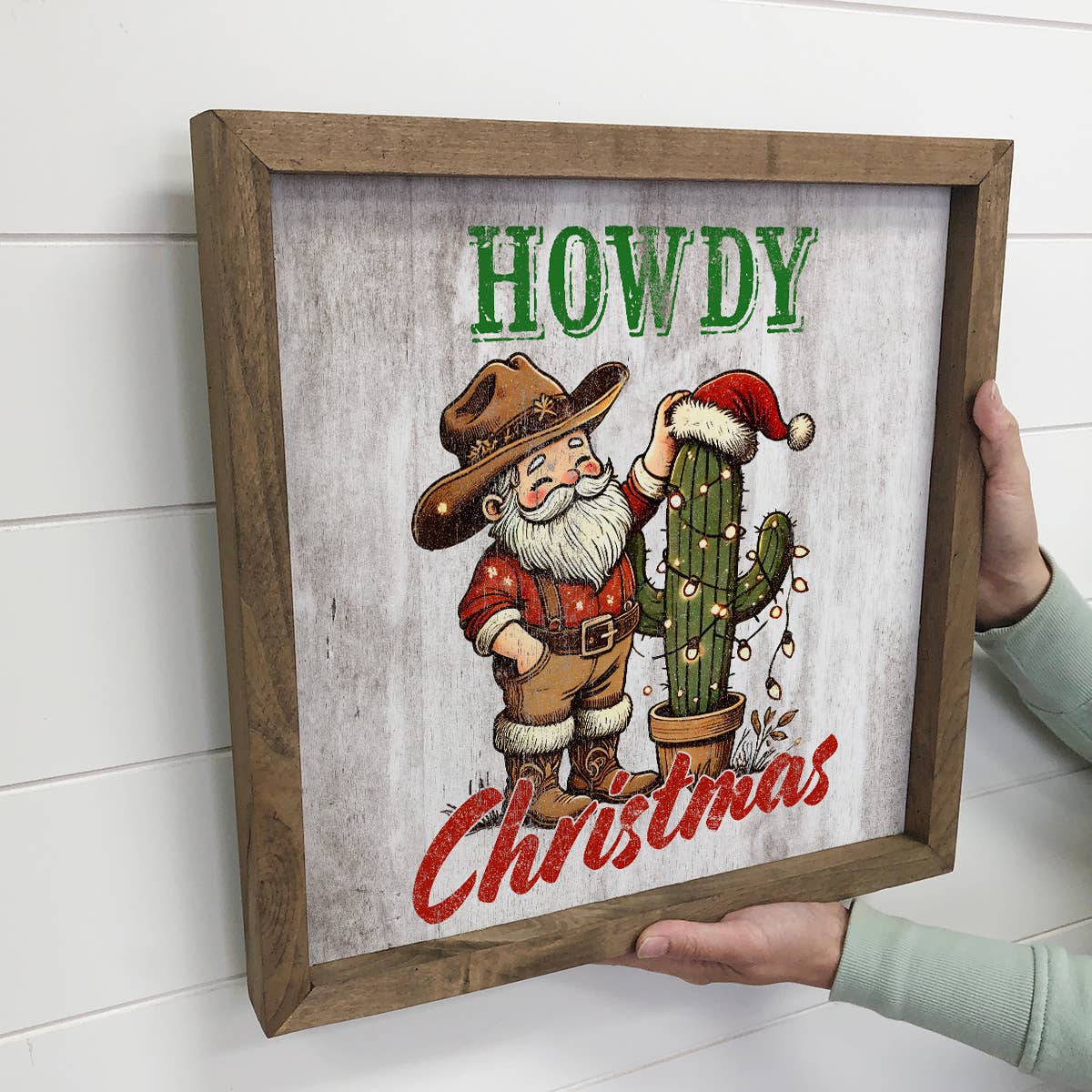 Santa Cowboy Howdy Christmas - Santa Canvas Art - Wood Frame