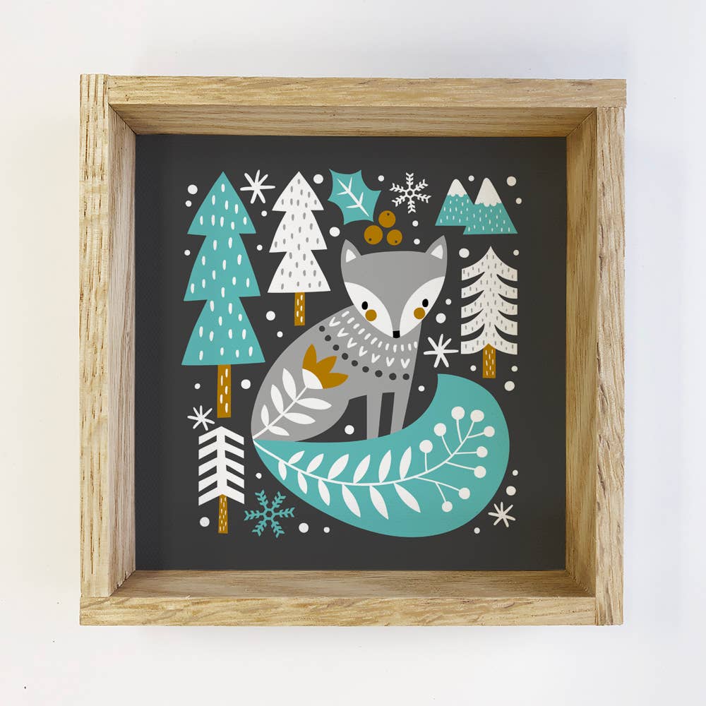 Scandinavian Christmas Fox - Framed Holiday Wall Art - Decor