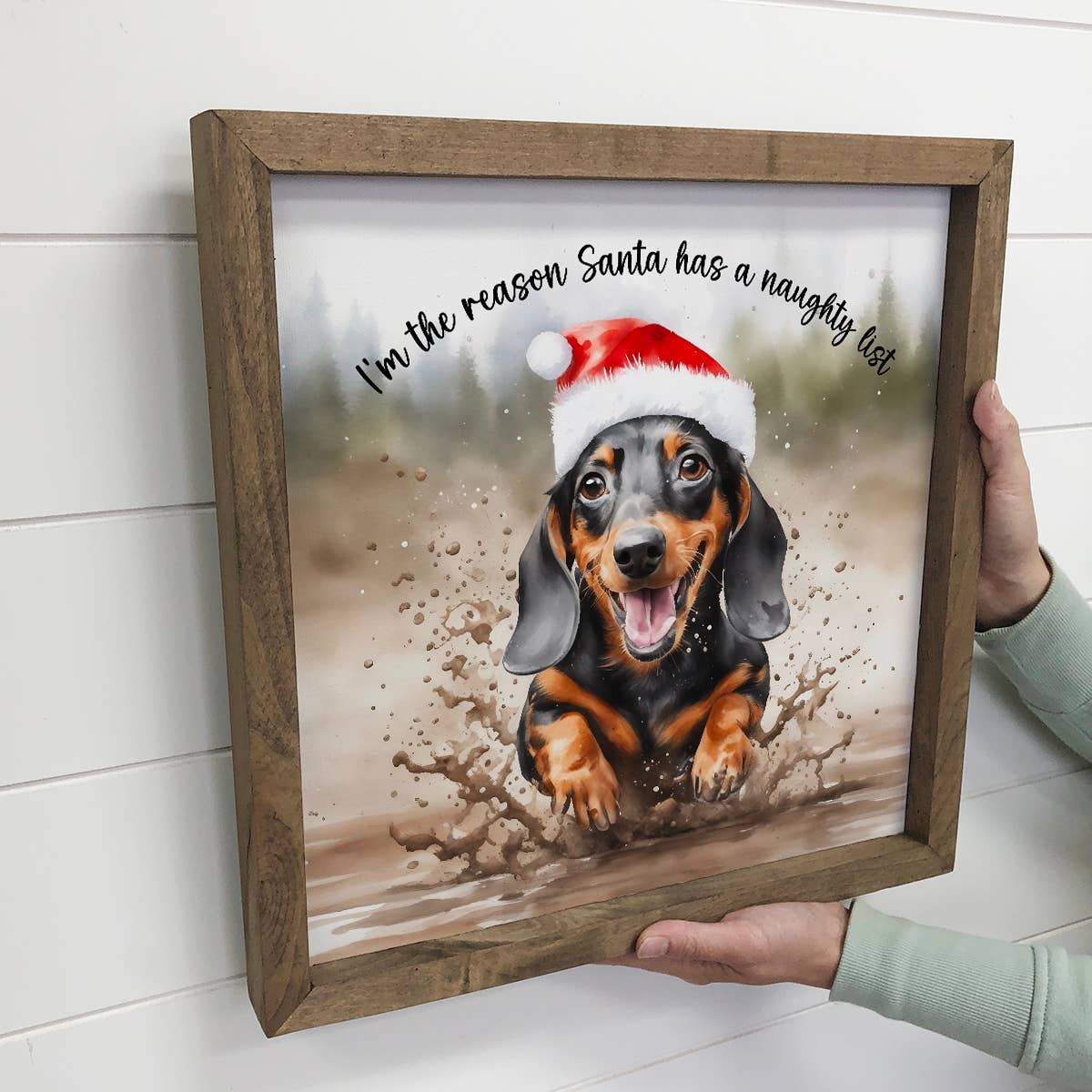 Dachshund Naughty List - Funny Holiday Animal - Wood Framed