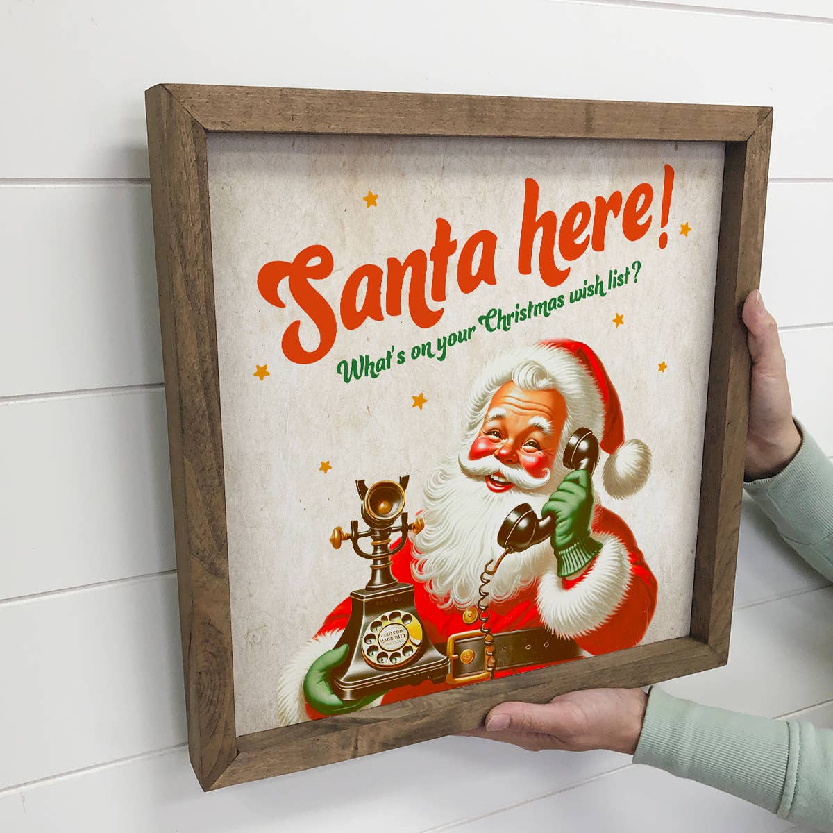 Vintage 1950's Santa Here - Santa Canvas Art - Wood Framed