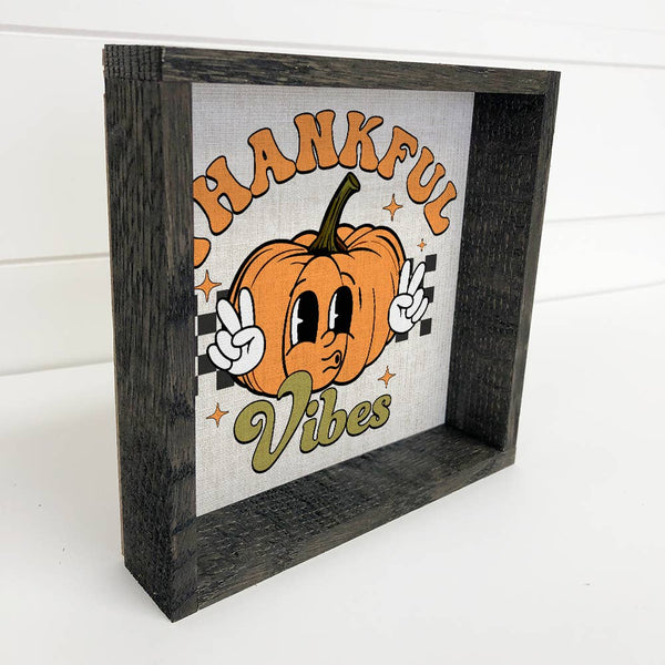 Thankful Vibes Retro Pumpkin - Cute Fall Framed Canvas Art