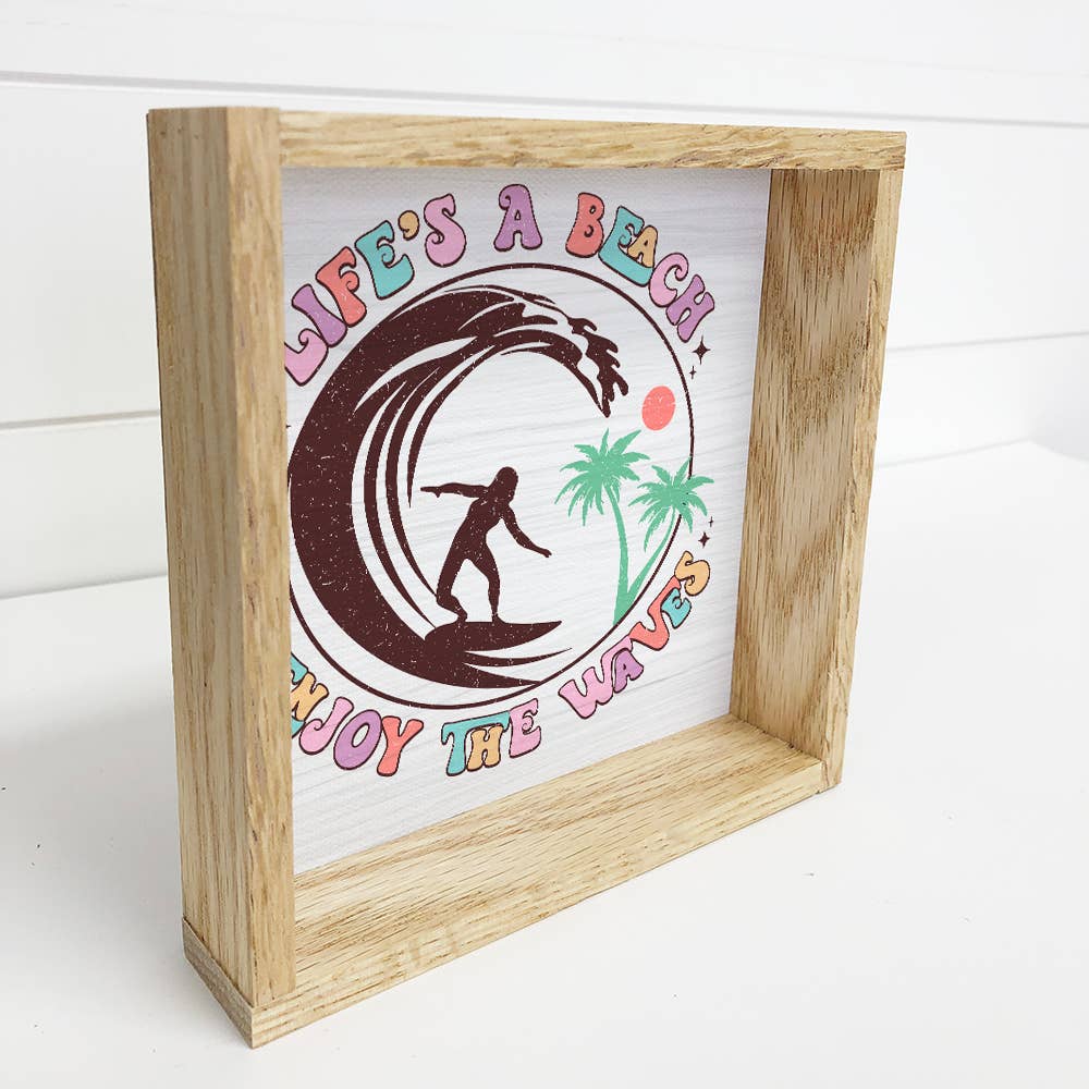 Retro Life's a Beach - Beach Canvas Art - Wood Framed Decor