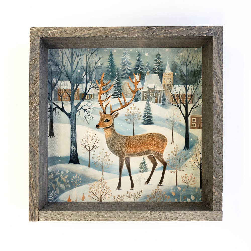 Whimsy Christmas Deer - Christmas Canvas Art - Wood Framed