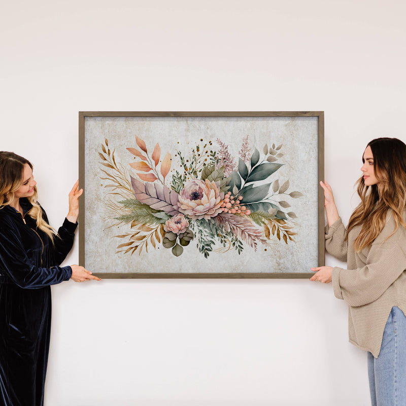 Bohemian Bouquet - Flower Canvas Art - Wood Framed Wall Art
