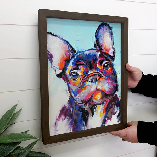 Colorful French Bulldog Painting - Framed Canvas Art