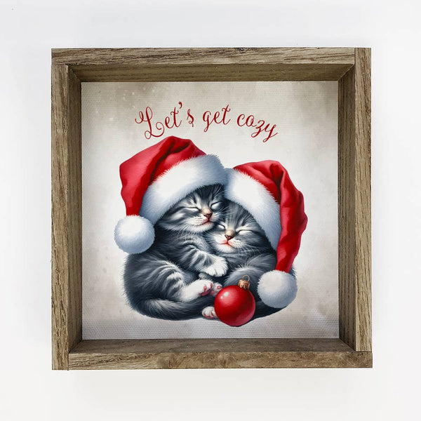 Lets Get Cozy Cats - Cute Animal Holiday Canvas Art - Framed