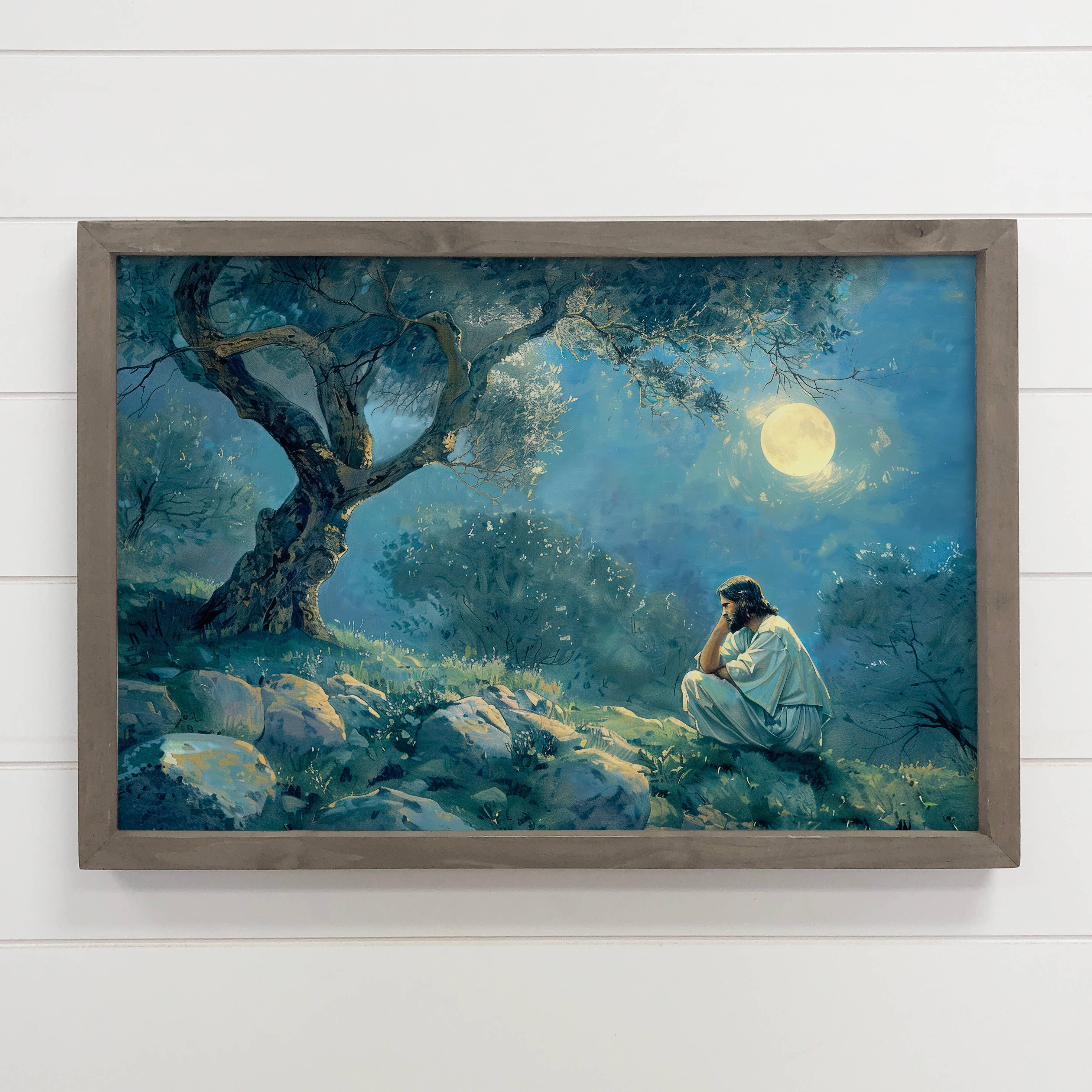 Jesus in Gethsemane Moonlight - Jesus Canvas Art - Framed
