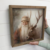 Vintage St. Nick & Reindeer - Rustic Holiday Canvas Wall Art