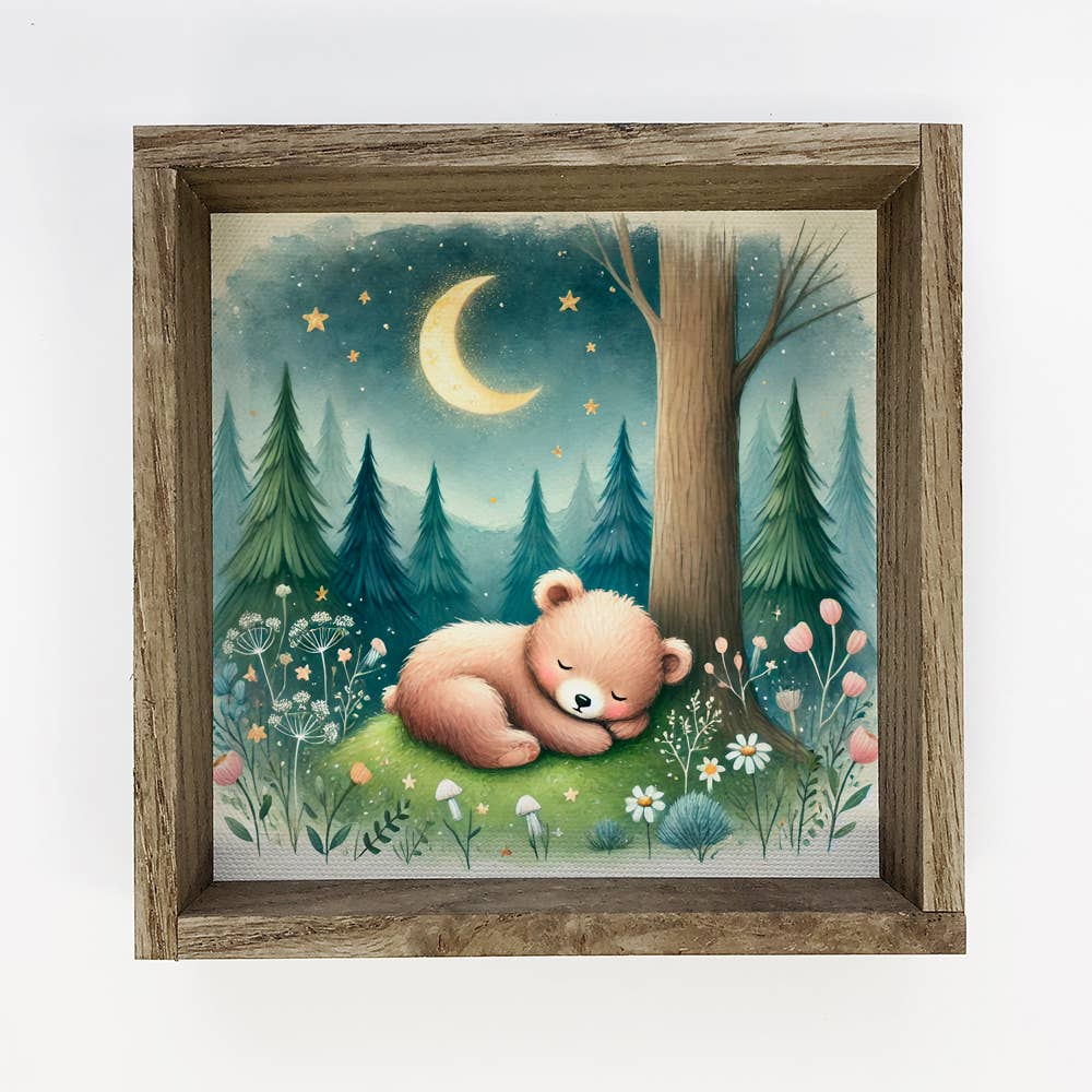 Woodland Nursery Sleeping Bear - Cute Animal Nursery Artwork
