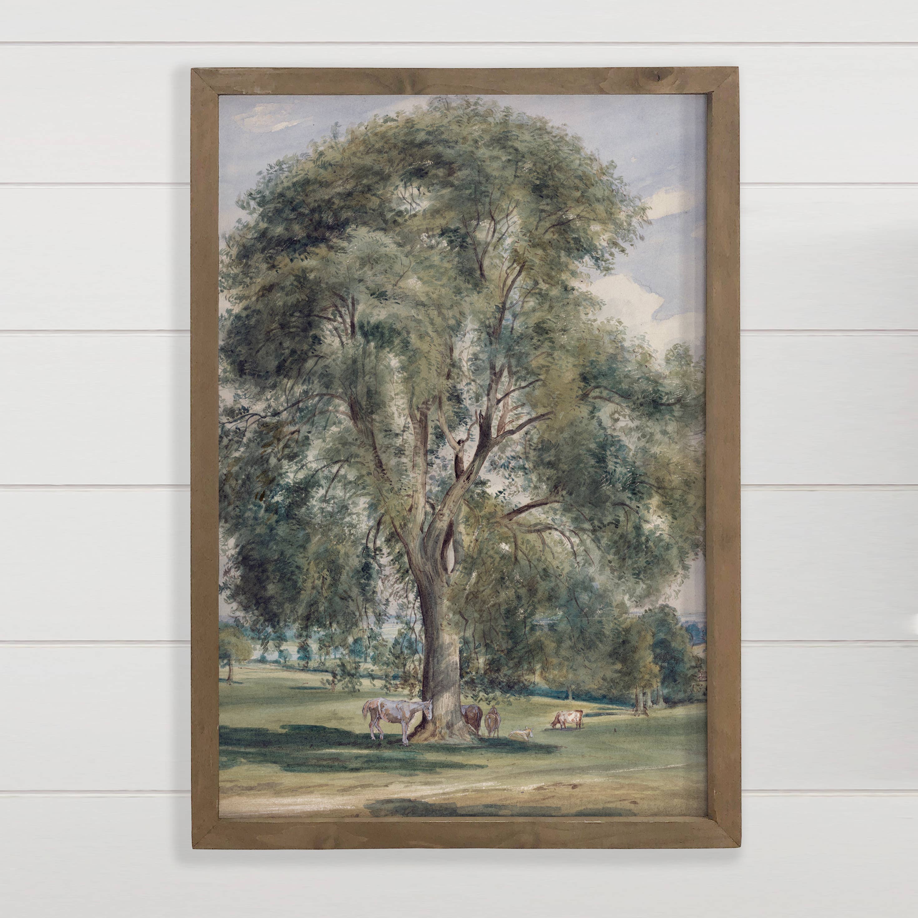 Horses by the Grand Oak Tree - Horse Canvas Wall Art - Frame