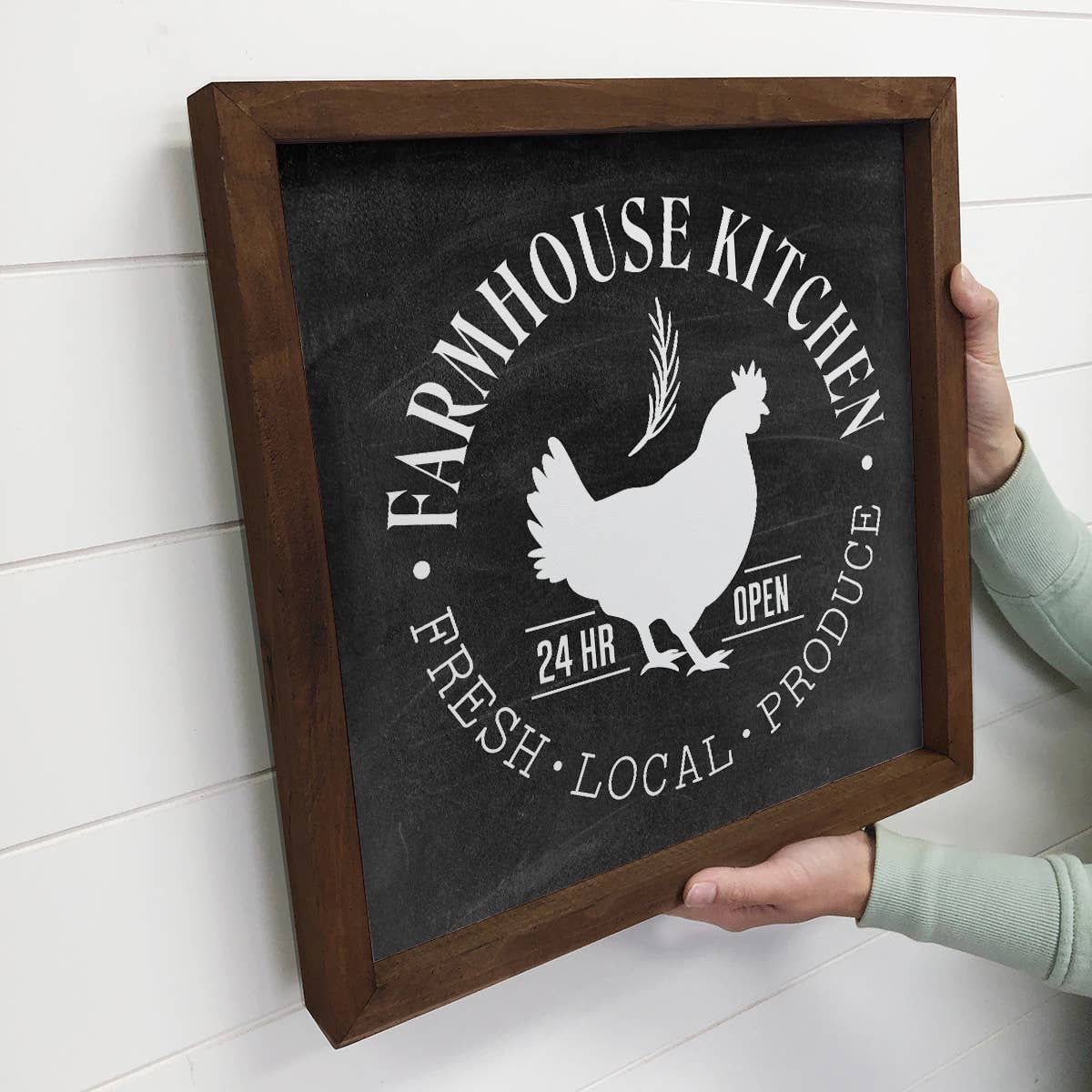 Farmhouse Kitchen Small Wood Canvas With Walnut Frame