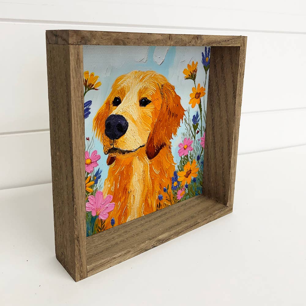 Golden Retriever and Wildflowers - Dog and Flowers Canvas