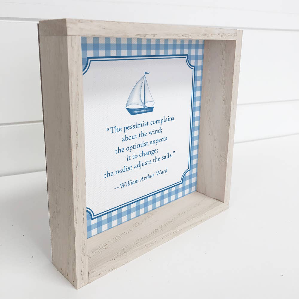 Sailboat Quote Blue Gingham  - Sailboat Canvas Art - Framed