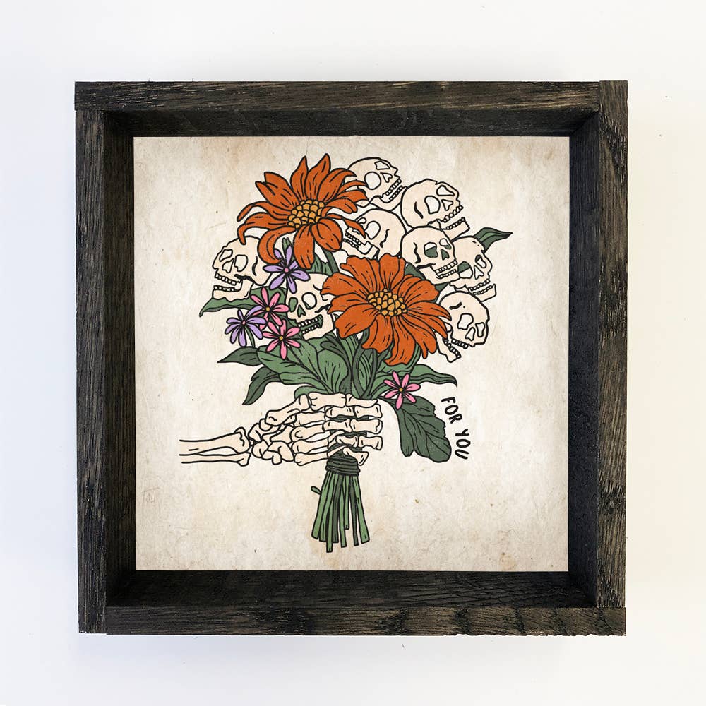 Skull Flowers For You - Seasonal Wall Art - Wood Framed Art