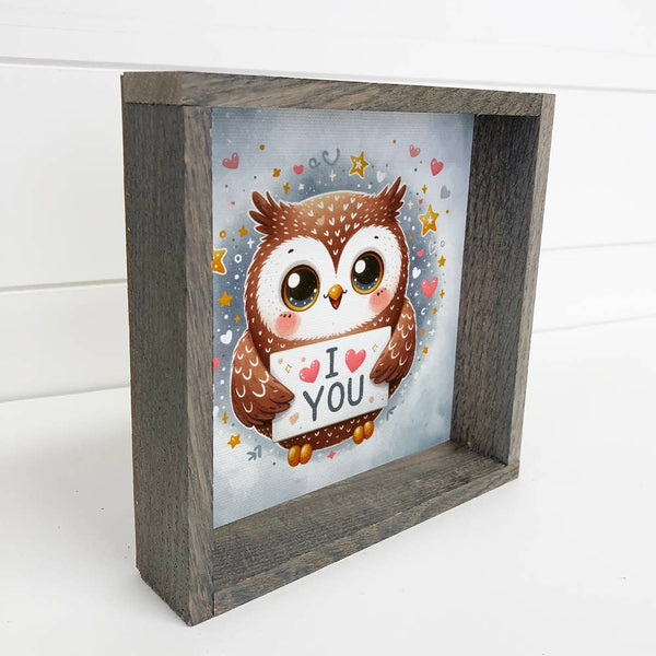 I Love You Owl - Valentines Day Owl Canvas Art - Framed