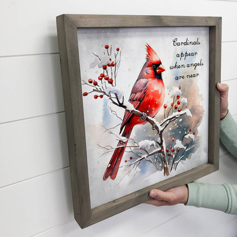 Cardinals Appear - Winter Animal Decor - Wood Framed Art