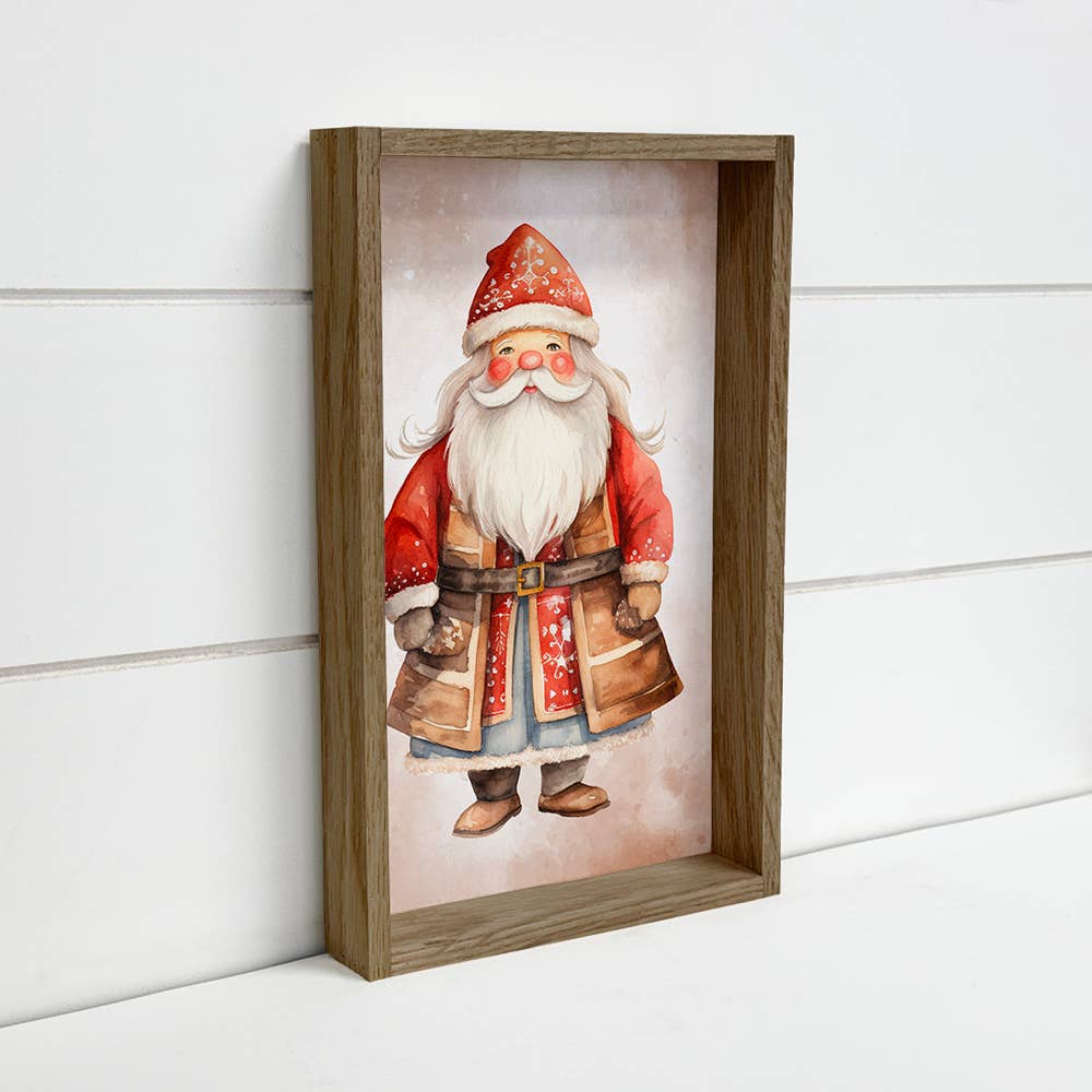 Scandi Watercolor Cute Folk Santa - Santa Canvas Art - Frame