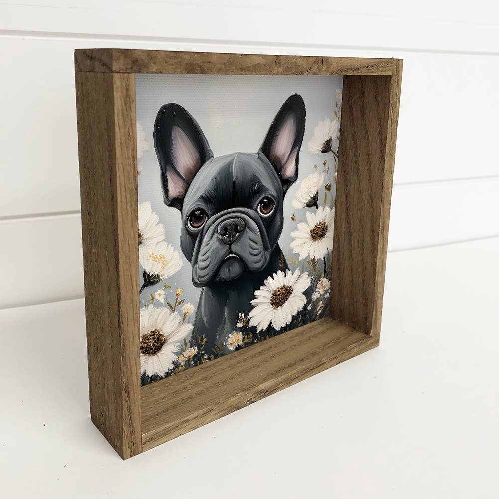 French Bulldog and Flowers - Dog and Flowers Canvas Art