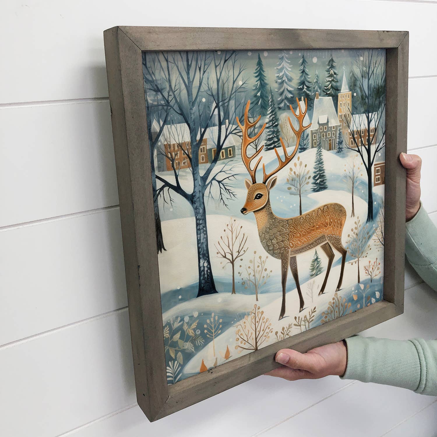 Whimsy Christmas Deer - Christmas Canvas Art - Wood Framed