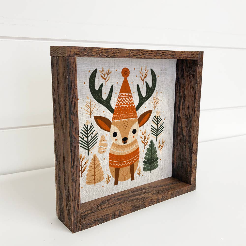 Scandinavian Reindeer - Cute Holiday Canvas Art - Framed