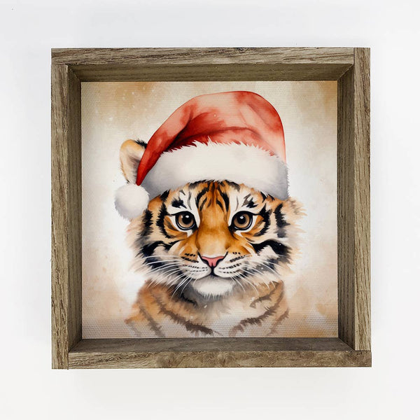 Baby Tiger Santa Hat - Cute Holiday Animal Canvas Art -