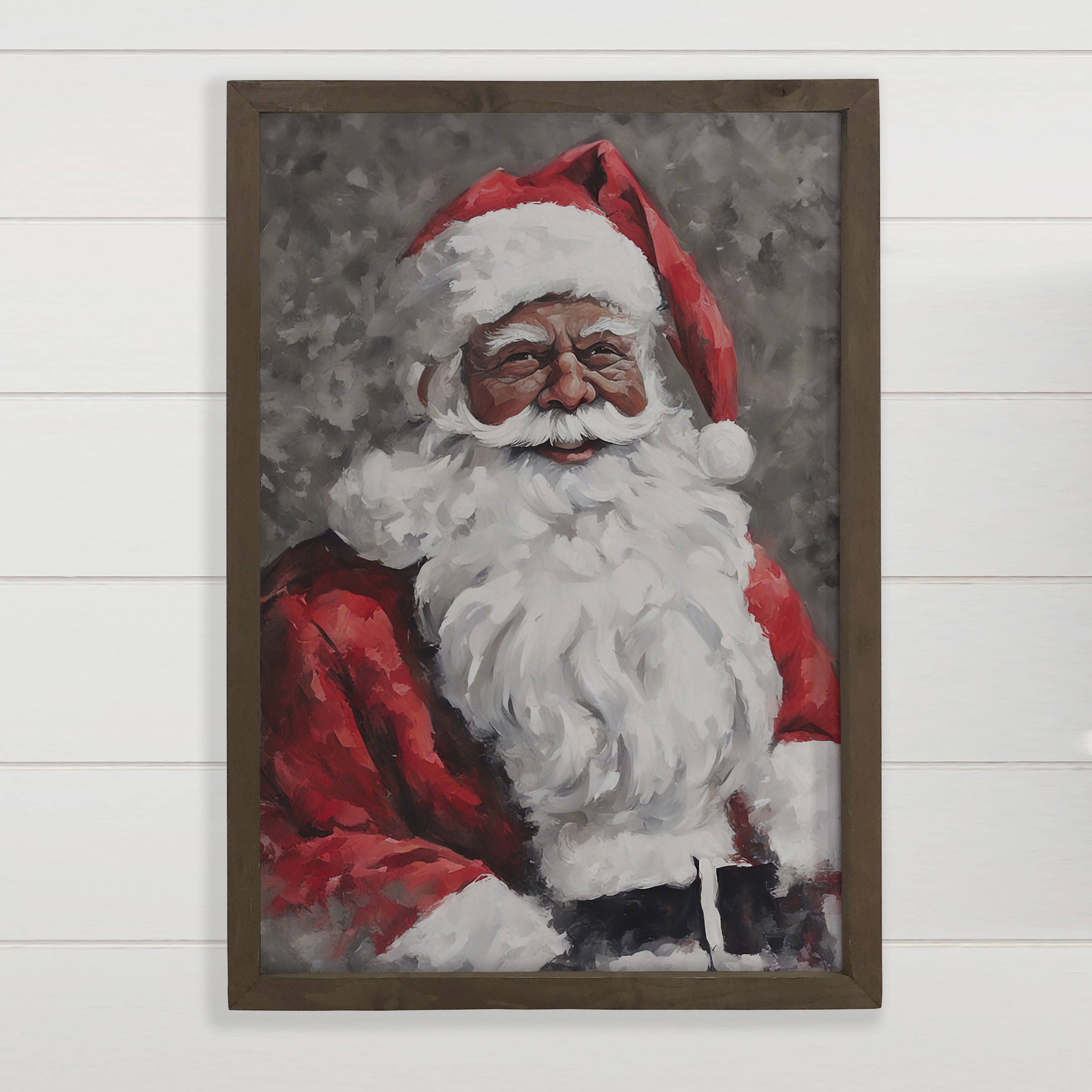 Wood Framed Holiday Canvas Art - Black Santa Holiday Decor