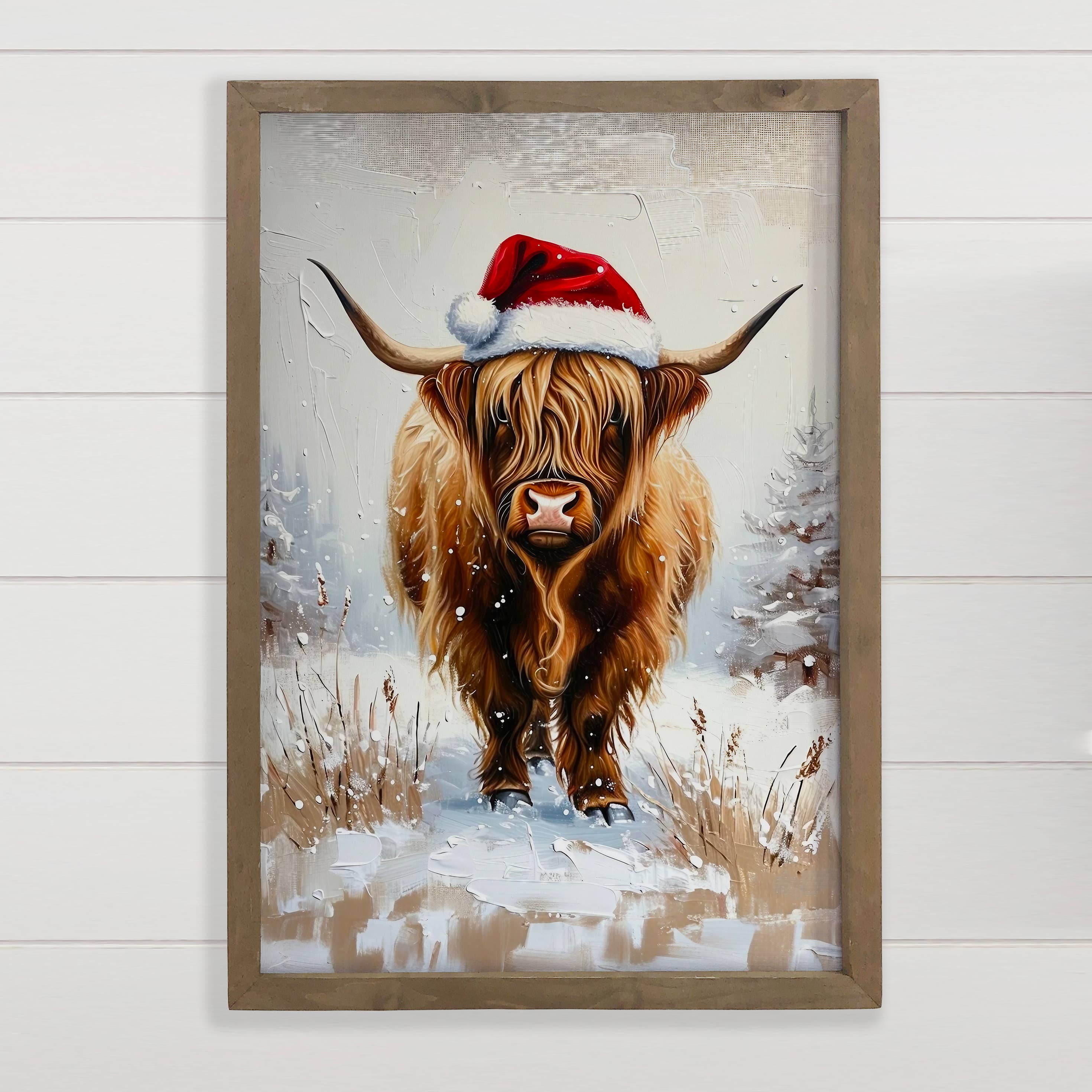 Snowy Highland Cow - Highland Cow Canvas Art - Wood Framed