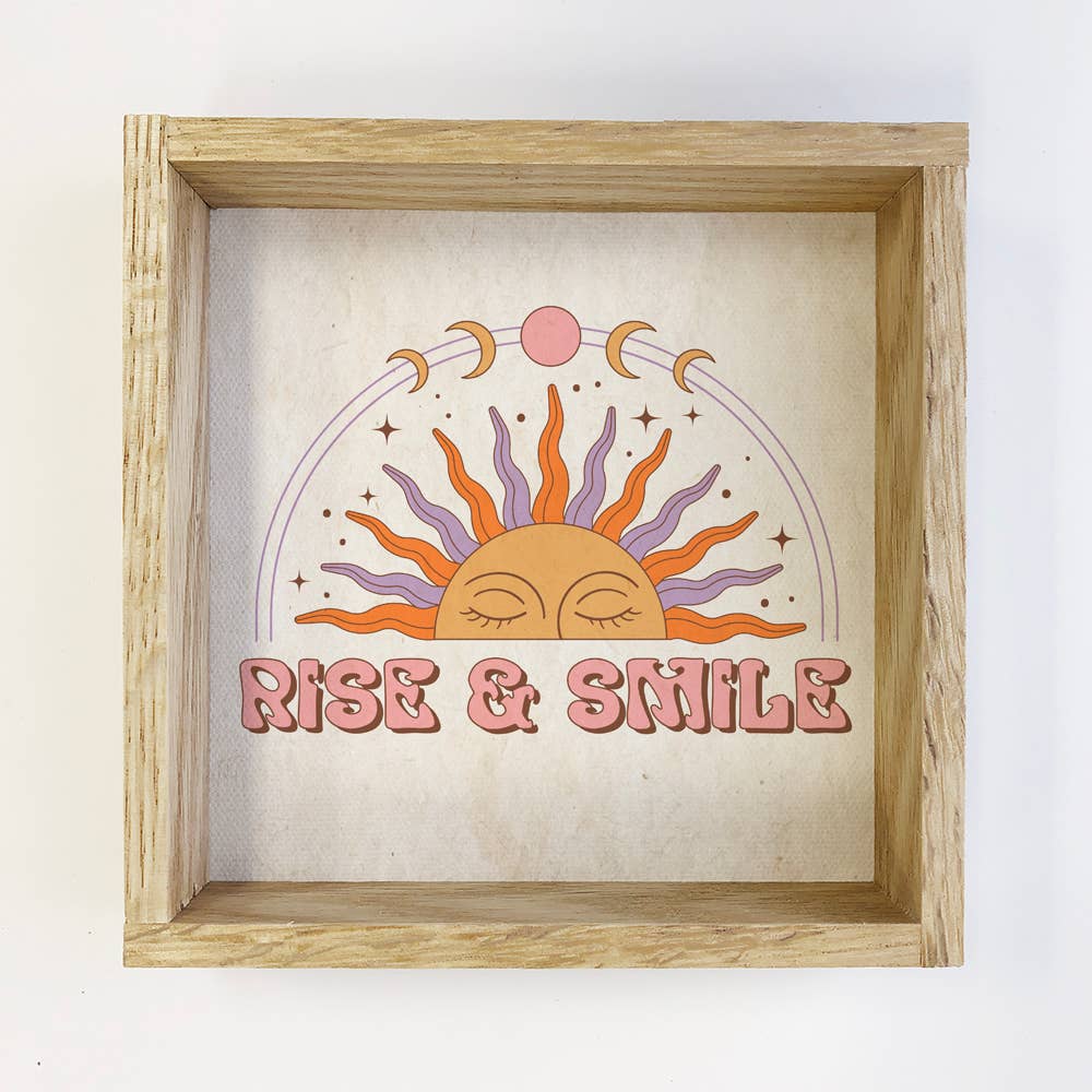 Boho Rise and Smile - Boho Canvas Word Art - Wood Framed Art