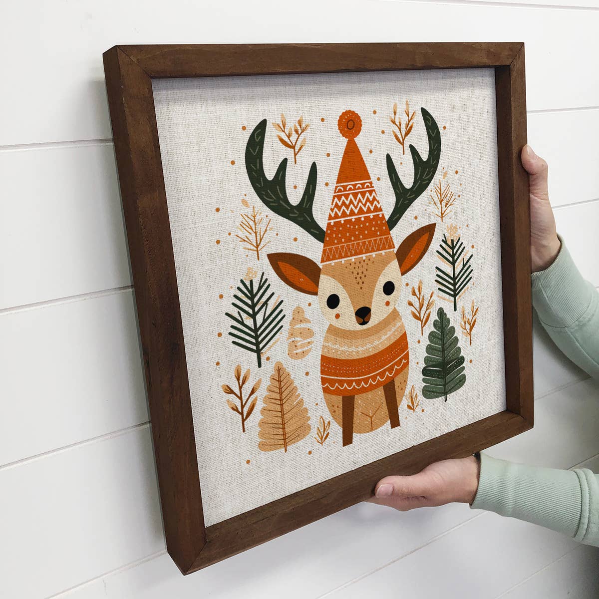 Scandinavian Reindeer - Cute Holiday Canvas Art - Framed