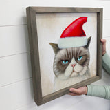 Grumpy Cat in Santa Hat Small Christmas Holiday Canvas Sign