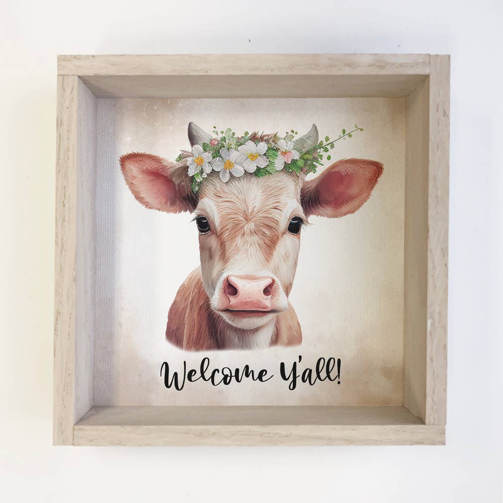 Welcome Yall Cow - Farmhouse Welcome Sign - Spring Welcome