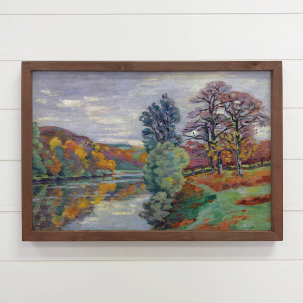 Fall River Scene - River Landscape Canvas Art - Wood Framed