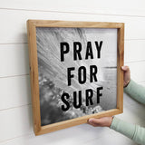 Pray for Surf - Ocean Wave Canvas Art with Wood Frame