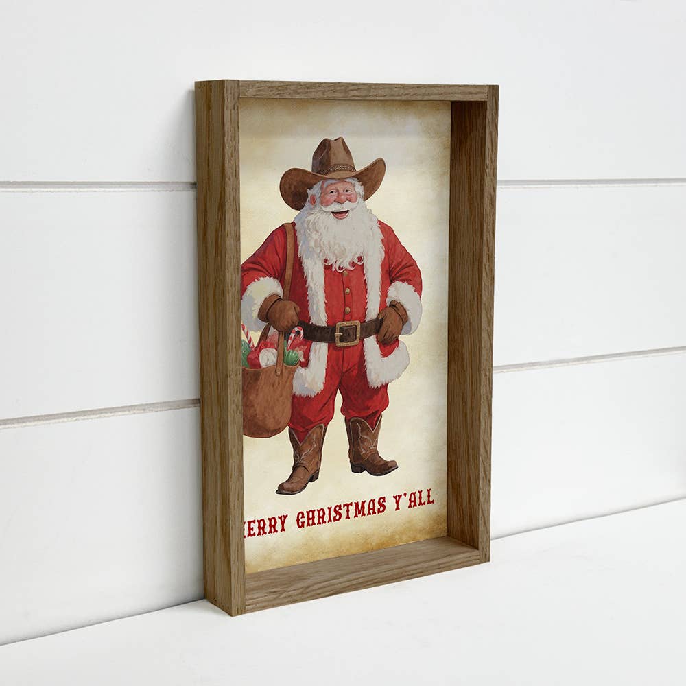 Merry Christmas Ya'll Santa Cowboy - Christmas Canvas Art