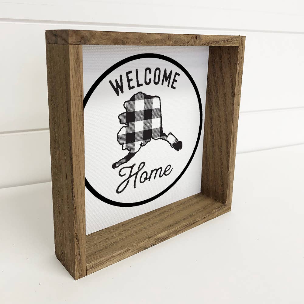 Welcome Home Alaska Buffalo Plaid Small Canvas Sign