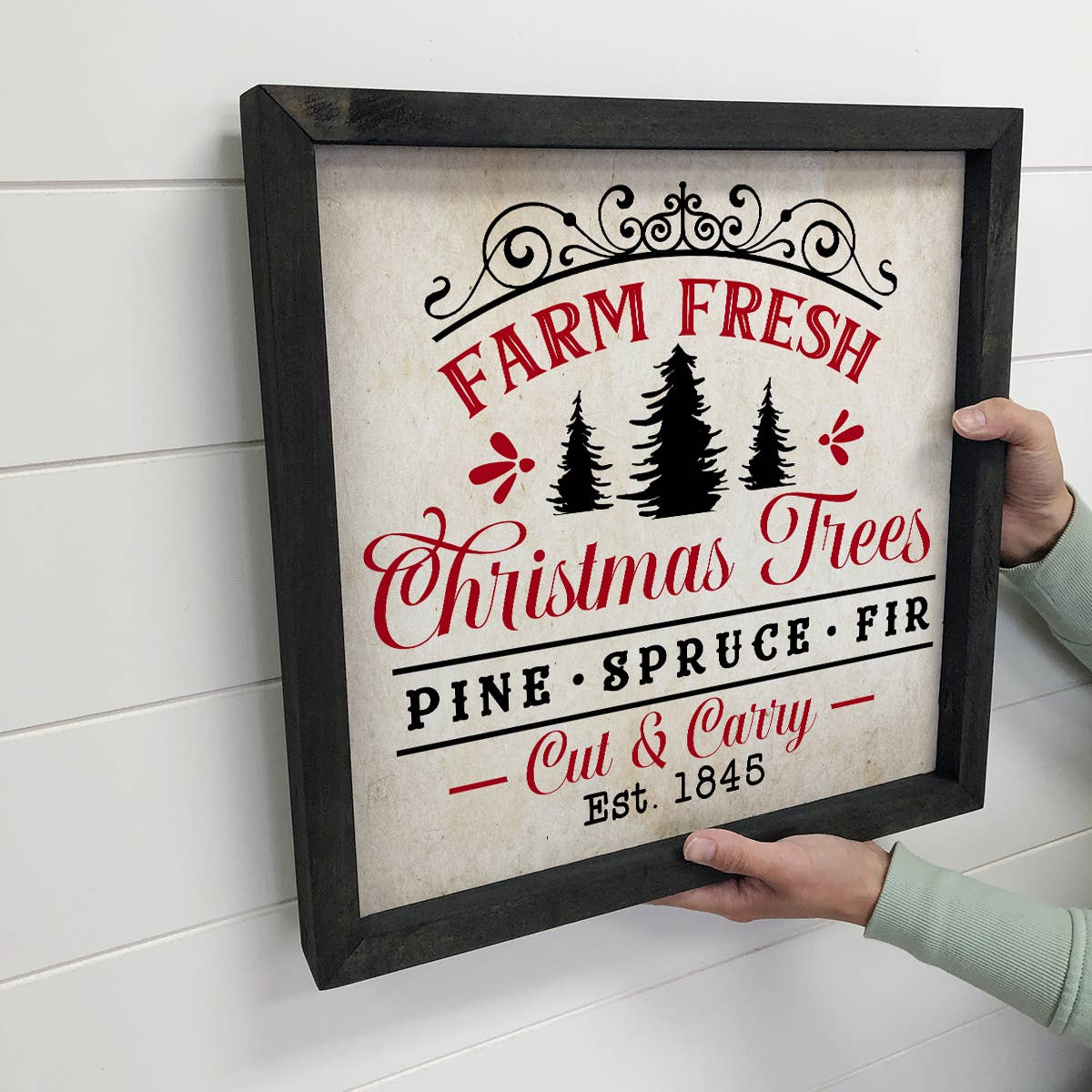 Farm Fresh Christmas Trees Black & Red - Framed Holiday Sign