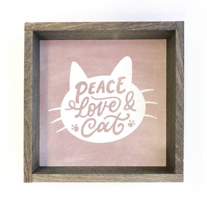 Funny Cute Cat Wood Sign - Peace Love Cat