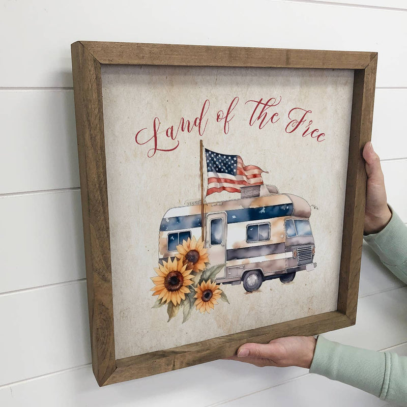 Land of the Free RV - Cute American Camper - Summer Art