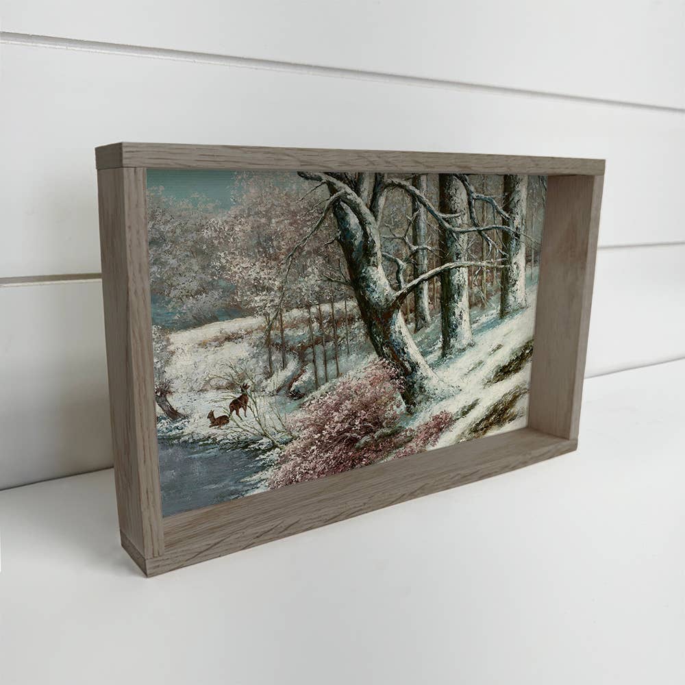 Winter Forest Little Deer - Mountain Lodge Canvas Art -