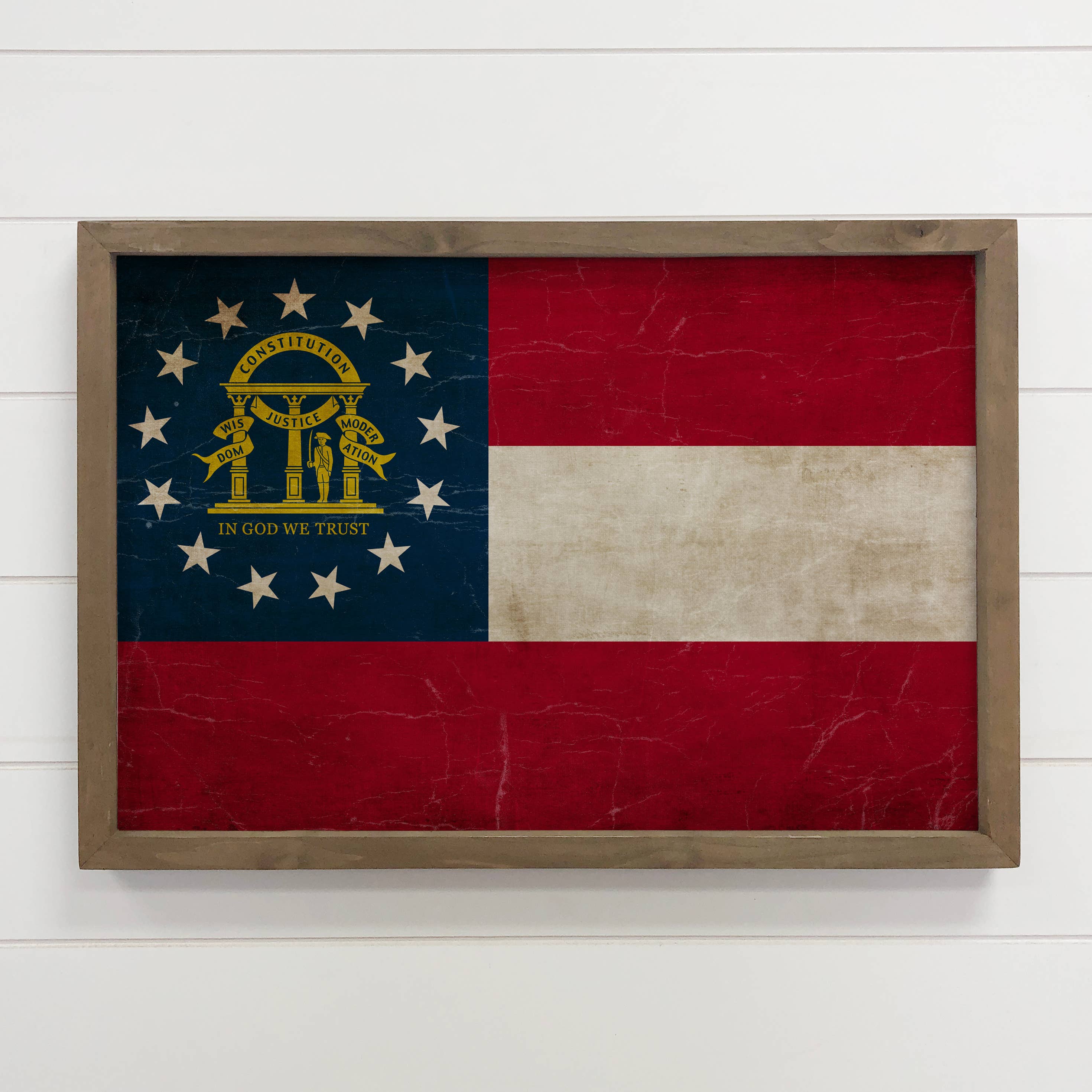 Georgia Vintage Flag - Any State Framed Canvas Art Wood Sign