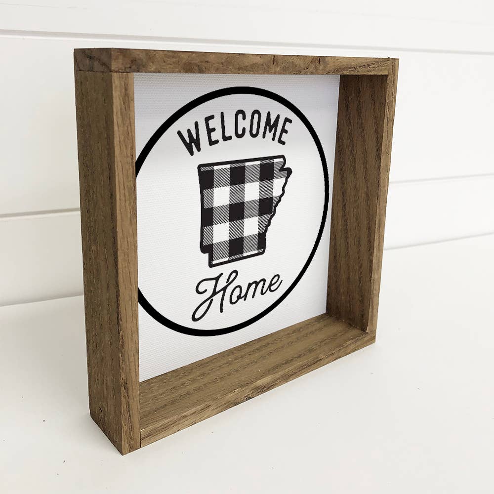 Welcome Home Arkansas Buffalo Plaid Small Canvas Sign